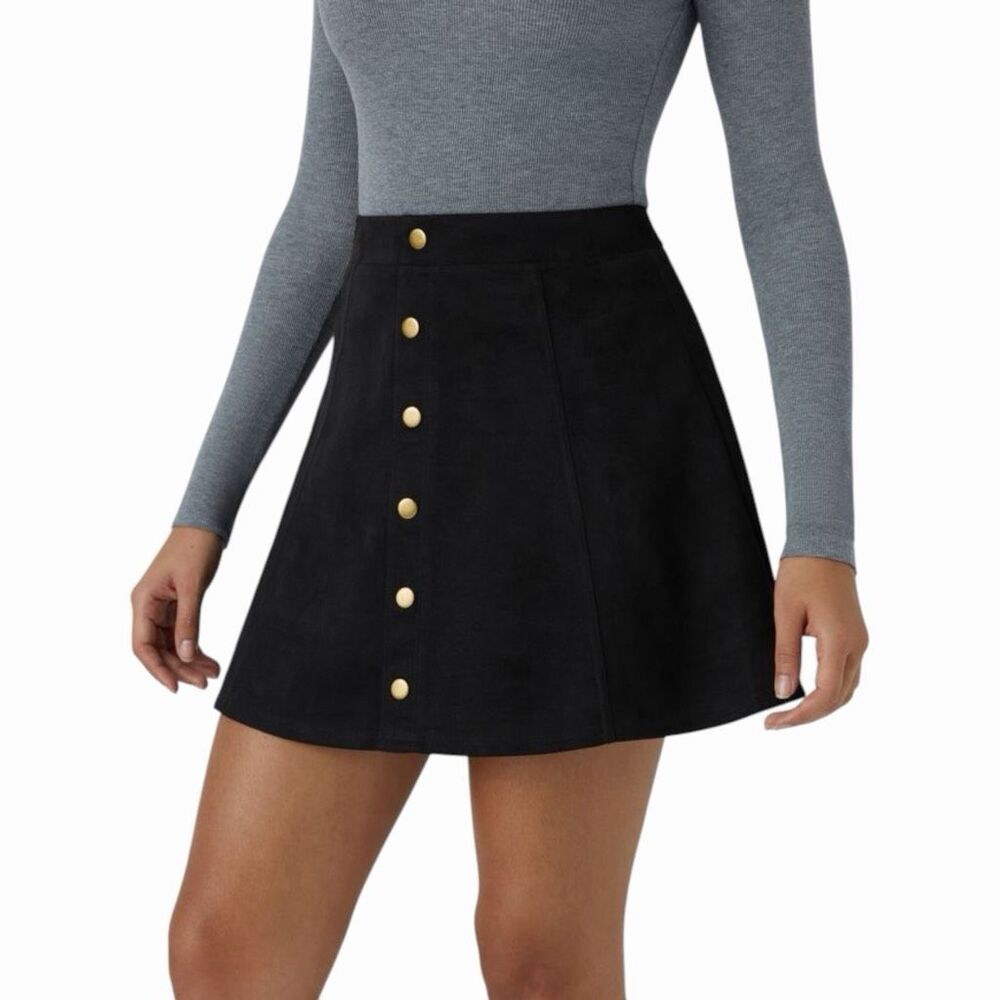 NEW Halara Faux Suede Button Front A-Line Skort Black Medium Regular Built-In Sh
